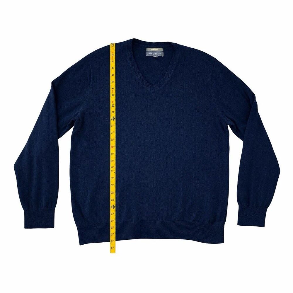 Eddie Bauer Sweater Mens XL Blue Cotton Cashmere Blend V Neck Knit Pullover - Picture 3 of 13